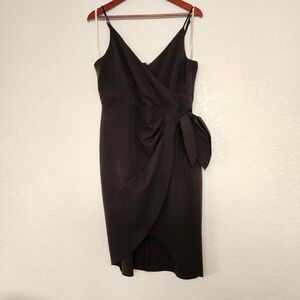 NWT BCBGeneration Black Midi Asymmetrical Faux Wrap Dress Size 10 Cocktail LBD